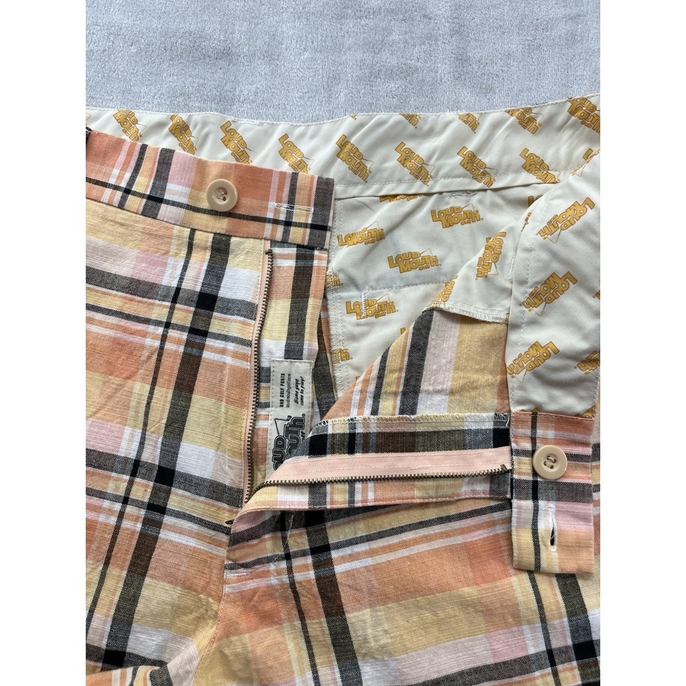LoudMouth Golf Shorts Men 38 Orange Plaid Flat Front 10'' Inseam Breathable - Picture 10 of 16